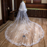 kamames Long Wedding Veils With Comb Two Layers Appliques Bride Veil Lace Edge Tulle Veils Accessories 3m*4m