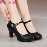 GKTINOO Genuine Leather shoes Women Round Toe Pumps Sapato feminino High Heels Fashion Black Work Shoe Plus Size 33-43