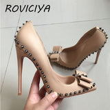 kamames brand 12cm high heels pointed toe sexy shallow women's shoes with rivet party evening shoes MD034 ROVICIYA