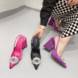 kamames Quality Spring Summer Women's Shoes 2022 New Fashion Rhinestone Banquet Women Pointed Toe High Heels Chunky Heel Sandals