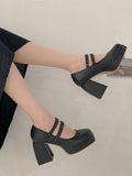 kamames Word With High Heels For Women With Single Shoes 2024 Spring New Korean Version Of Thick Soles, Thick Heels, Square Heels, Retro Mary Jane Shoes