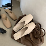 kamames Ping Follows The Internet Celebrity Sandals, Grandma Shoes, Soft-Soled, Head-Wrapped, Semi-Slippers, Women's Flat-Soled Retro Shoes, Wearing Lazy Muller Shoes.