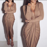 kamames Autumn And Winter New V-Collar Long Sleeves With Cotton Sexy Fashion Pleated Nightclub Dress High-Quality Version