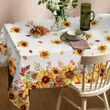 Vibrant Autumn Harvest Sunflower Tablecloth - Tablecloths with Rustic Farmhouse Style, Machine Woven Polyester Rectangle Table Cover for Kitchen Dining, Picnics, and Holiday Decorations - Perfect for Thanksgiving and Seasonal Home Decor