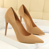 2025 9511-1  style fashionable simple thin heel super high heel shallow mouth pointed suede thin sexy nightclub women's single shoes