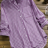 Plus Size Womens Lapel Collar Plaid Gingham Print Casual Long Sleeve Shirt - Soft Non-Stretch Polyester Fabric, Woven Construction, Perfect for Spring and Fall Seasons