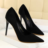 2025 9511-1  style fashionable simple thin heel super high heel shallow mouth pointed suede thin sexy nightclub women's single shoes