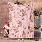 1pc Contemporary Flannel Throw Blanket with Gingerbread & Candy Cane Pattern - Soft Cozy All-Season Knitted Polyester Blanket, Digital Print, Perfect for Xmas & Winter Home Decor, Gift for Friends