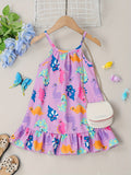 Adorable Floral Ruffle Hem Cami Dress for Girls - Loose Fit, Non-Stretch Polyester, Machine Washable, Perfect for Summer Party, Beach Vacation, and Outdoor Play - Woven, No Sheer, Easy Care