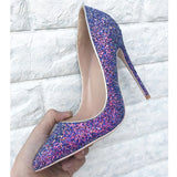 kamames Glitter Shiny Women Shoes High Heel 12 cm Stilettos Pointed Toe Women Pumps Chaussure Femme Talon Sexy LF001 ROVICIYA