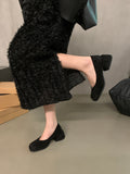 kamames Thick Heel Black Square Head Temperament Single Women's Shoes 2024 New Retro Shallow Mouth Evening Style High Heels