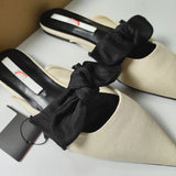 kamames ZARZ Woman 2022 Flat Shoes Spring Summer Pointed Sexy Bow Outer Wear Plus Size 41 Beige Lazy Sandals And Slippers Women Luxury