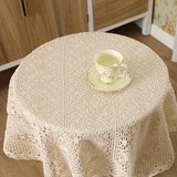 Vintage Crochet Tabletop Set - Elegant Pastoral Style Lace Tablecloth with Delicate Four Leaf Flowers, Ideal for Long Tables, Family Gatherings, and Special Occasions - Adds Rustic Charm to Any Dining Setting