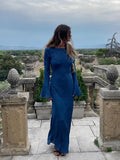 Zingj Zingj Round Neck Flare Long Sleeve Maxi Dress Women Solid Color Slim Wrap Hip Robes 2024 Fashion Female Vacation Party Vestido 1127-0