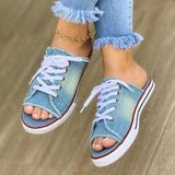 kamames Denim Canvas Casual Shoes Flat Ladies Slippers Womens Closed Toe Sandals Roman Sandals Platform Loafers Zapatos De Mujer