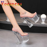 kamames Voesnees Sexy Models 17.5CM Super High Heels 8CM Transparent Platform Women Sandals PVC Female Crystal Wedding Shoes Big Size 43