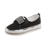 kamames Size Velcro Love Shoes Spring And Autumn New Flat-Soled Casual Shoes Water Drill Muffin Thick Soles Single Shoes