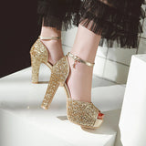 kamames SGESVIER Women New Summer Sandals Sexy Bride Wedding Party Shoes Peep Toe Thick Heel Platform Red Gold Sandals Shoes Woman OX362