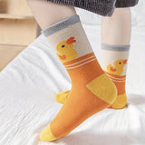 5 Pairs of Quacky Chic Girls Duck Pattern Crew Socks - Ultra-Comfortable, Highly Breathable, Super Soft, Stretchy Elastic, Perfect for Casual Occasions - Ideal for Spring and Summer Wear