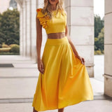 Two Piece Dress Summer Long Dress Sets Women Two Piece Set Holiday Sexy Tops And Yellow Skirt Suit Boho Off Shoulder Dress Vestido De Mujer 230428