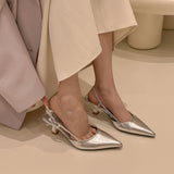 kamames Into The Galaxy Silver Pointed High-Heeled Sandals Women's 2023 Stilettos Half-Wrapped After The Empty Single Shoes