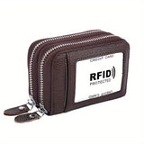 RFID Blocking Fashion Women ID Credit Card Holder Genuine Leather Double Zipper Lady Credit Card Case Wallet Large Capacity