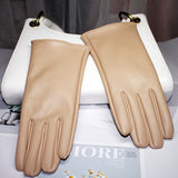 Simple Monochrome PU Leather Gloves Short Velvet Lined Warm Gloves Autumn Winter Windproof Riding Gloves