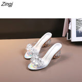 kamames Women Sandals Woman Crystal Open Toe Ladies PVC Jelly Shoes High Heels Transparent Casual Female Slippers New