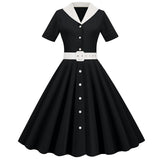 Zingj Solid Shirt Women Dress With Belt Button Hepburn Style Turn Down Collar Swing Dresses Retro Vintage 60s Rockabilly Vestidos