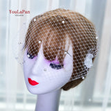 kamames YouLaPan VA01 Double layer White Birdcage veil Brides Luxury wedding accessories Beaded Birdcage Veil, Blusher Veil,Short Veil