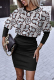 Zingj Independent Station Autumn New Fashion Printed Waist Round Collar Long-Sleeved Dress