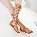 kamames Sandals, Long Shoes, Spot Bohemian Hollowed-Out Comfortable Student Ladies Strapped Flat Roman Sandals