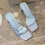 Women Slippers Sexy High Heels Outdoor Slides Women Summer Shoes Sandals Heels Female Square Toe Slipper Designer Brand Slippers