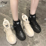kamames Bottom Chunky Sneakers New Warm Plush Winter Boots for Women Shoes Woman Lace Up Zipper Autumn Fur Ankle Boots