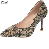kamames crystal metal snow rivets single shoes red/black women wedding shoes pointed toe thin high heels slip on pumps stilettos