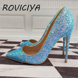 kamames Glitter Shiny Shoes Woman Pointed Toe High Heel Stilettos 12 cm Women Pumps LF003 ROVICIYA