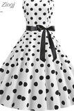 kamames Women Summer Polka Dot Print Party Robe Femme Black Retro Vintage Swing Prom Rockabilly Midi Dresses vestidos