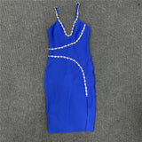 kamames Summer New Beading Spaghetti Strap Dress Women Sleeveless Clothes Sexy Club Party Midi Dress