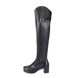 kamames Woman's Boots Chunky Low Heel Over The Knee Boots Autumn Winter Platform Round Toe Zipper Women Shoes Black Pink White