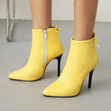 kamames Stiletto Women's Boots Spring Autumn Ankle Boots Super High Heel Booties Zipper Winter Woman Shoes Black Pink Yellow White