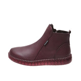 kamames Handmade Genuine Leather Women Ankle Boots Casual Snow Boots Winter Ladies Flat Shoes Zip Rubber Botines Mujer