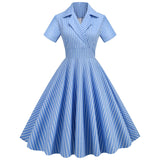 Zingj Women Summer Striped Print Party Flare Dress Robe Femme Retro Vintage Swing Prom Rockabilly Midi Dresses Vestidos 2022