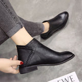 kamames Leather Boots Women Daily Square Heel Zip Shoes Breathable Female Comfortable Square Head Pointed Toe Shoes Retro Autumn