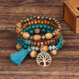 4-Piece Set of Exquisite Bohemian Life Tree Flow Hematopewood Beaded Bracelets - Multi-Layered, Stylish, and Meaningful Jewelry for Women - Perfect for Everyday Wear and Gift Giving