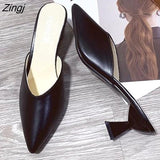 kamames Summer Fashion Women Pointed Toe Slipper Nude White Square Low Heels Outsides Ladies Slides Luxury Brand Beach Mules Shoes