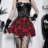 kamames Summer New Women's Dress Hip Skirt Dark Style Sexy Hot Girl Slim Red Plaid Half Skirt Woman