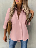 Plus Size Lapel Collar Shirt - Soft Cotton Blend, Slight Stretch, Pocket Detail, Casual High Low Hem - Perfect for Spring & Summer, Womens Comfortable Everyday Wear