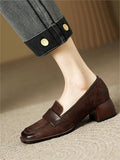 kamames Style Small Leather Shoes Female Retro Square Head Single Shoes With Thick Heels New Soft Leather Frosted Love Shoes In Spring And Autumn