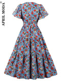 kamames Summer Women Pin Up Flower Print Casual Party Dress Short Sleeve Retro Robe 60s 50s Vintage Rockabilly Swing Dress Vestidos