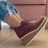kamames Size New Winter Wedges Women Boots Comfortable Ankle Boots Shoes Round Toe 4cm Heel Lace Up and Zip Thicken Botas De Mujer